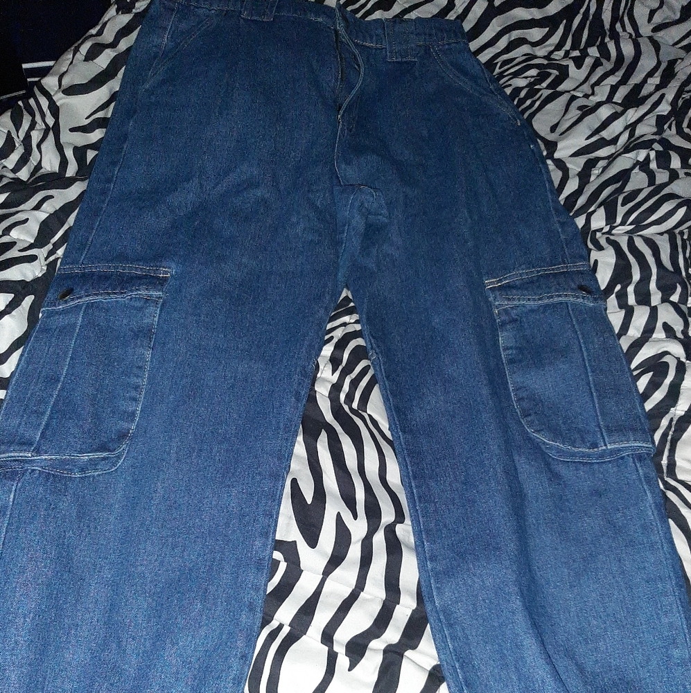 Ladies blue Jean cargo joggers